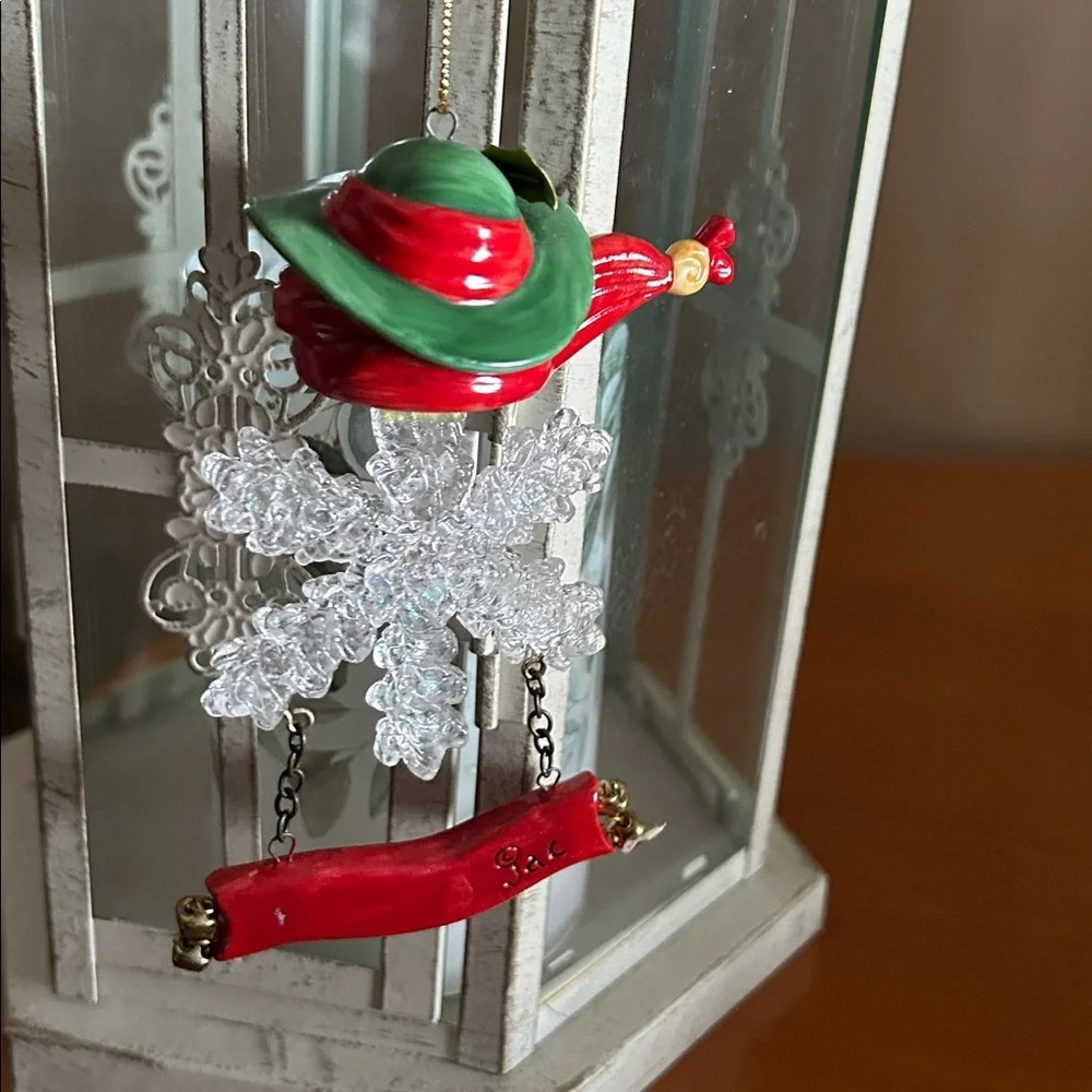 Festive Snowman Ornament with Red Accents